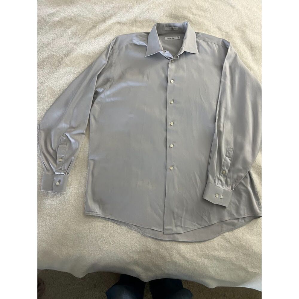 Calvin Klein Men's Dress Shirt Long Sleeve Gray, 14.5 - 34/35